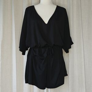 Boohoo Black Ribbed V-Neck Romper